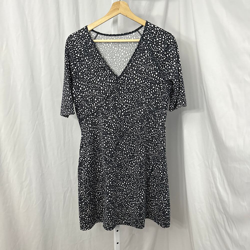 Title Nine Dress Medium Sayonara Cafe Sleeve Dots Black White
